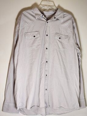Blue Ranchwear Weatern Beige Pinstripe Work Shirt XXL